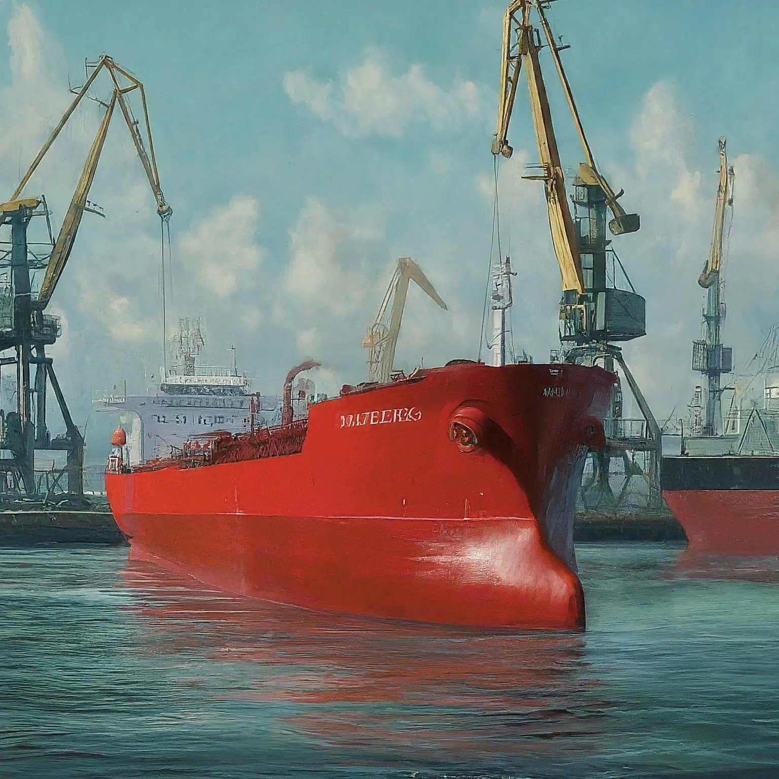 Ship sailing near port.